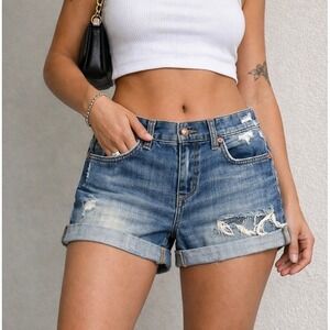 Joe's Jeans Distressed Cuffed Denim Shorts W32 | Y2K Low Rise Vintage Wash